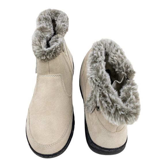 Khombu Cream Tan Water Resistant Suede Fur Winter Ankle Boots Womens size 8 9 10 - Picture 7 of 9